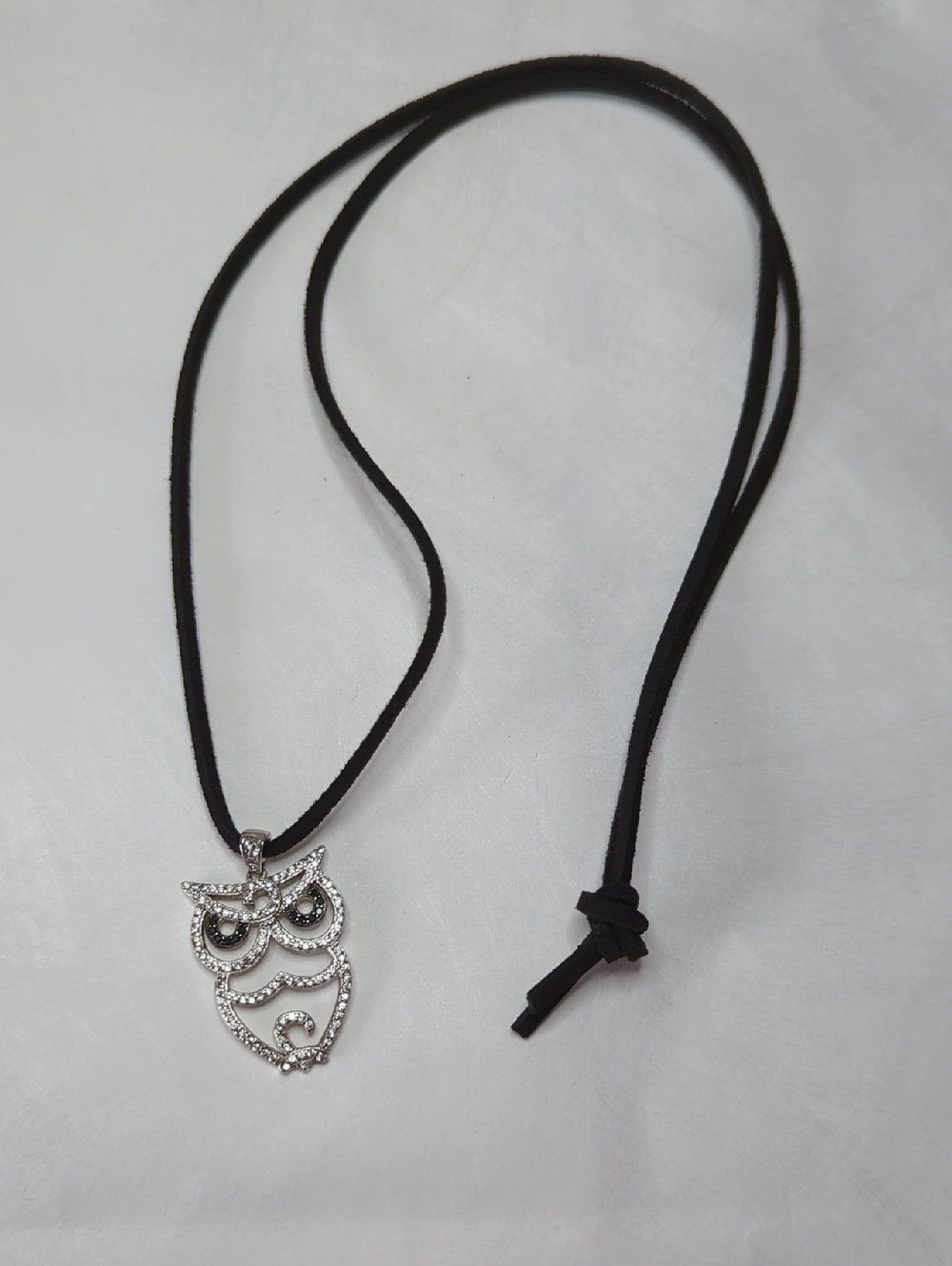Black and White Crystal Owl Sterling Silver Necklace